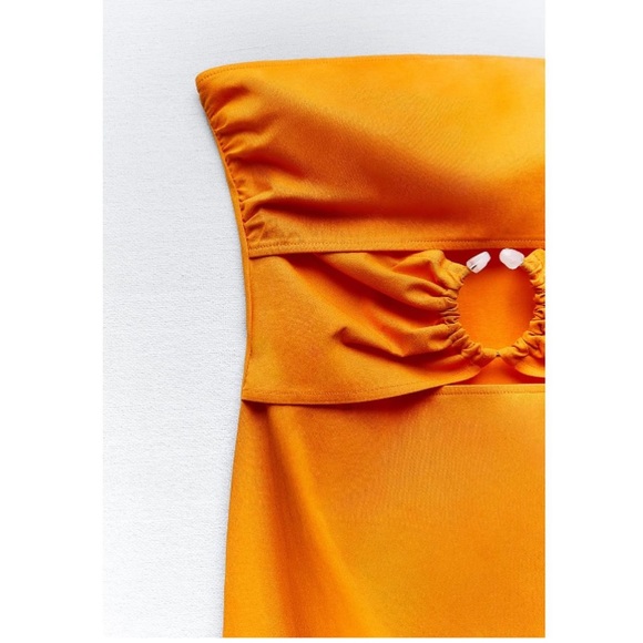 ZARA | NWT ORANGE CUT OUT STRAPLESS METAL RING DRESS STRETCHY SEXY BODY CON - Picture 10 of 15